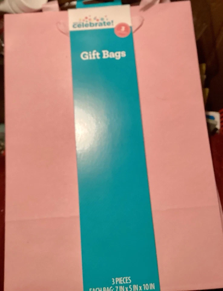 12 Pieces Kraft Paper Party Favor Gift Bags with Handle Pink Gift Bags Small