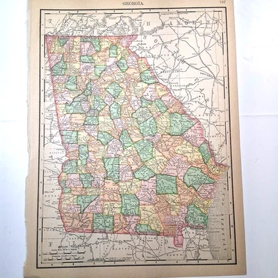 Antique 1895 Idaho Georgia Color Map Rand-McNally Atlas Page - Image 1 of 4