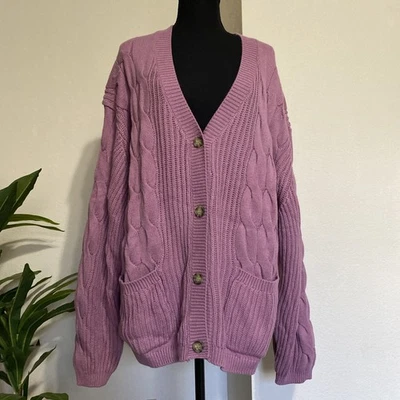 St Johns Bay Fall Cardigan Sweater Sz 2X Purple Cable Knit Cotton Blend Cozy NEW - Image 1 of 4