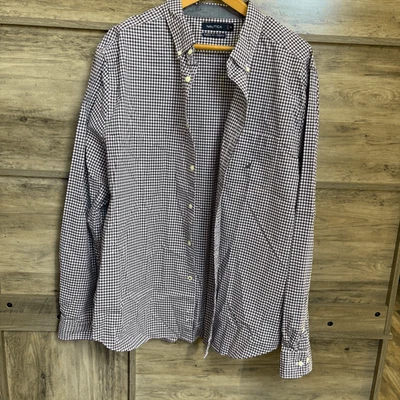 Nautica Plum Purple White Gingham Button Down Dress Shirt w/ Pocket Classic Fit - Image 1 of 4