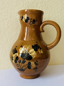 Jarra de cerámica vintage esmaltada floral marrón claro 2,5 qts. 2,4 L Hecho en Ucrania - Imagen 1 de 8