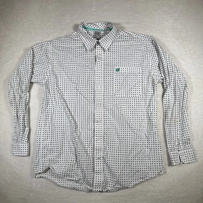 Camisa Cinch Western Para Hombre Manga Larga Blanca Estampado Geométrico Abotonada Talla L Foto 1 de 4