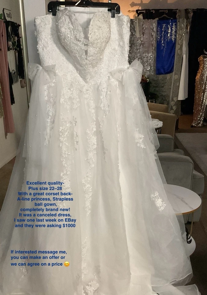 Talla grande, excelente calidad, hermoso vestido de novia nuevo corsé trasero.  Foto 1 de 4