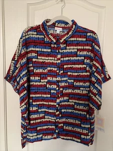 LuLaRoe Thor Camp Shirt Red White Blue Black Gugarde Print Men's 2XL NWT - Picture 1 of 17