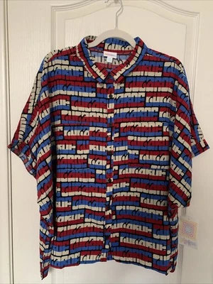LuLaRoe Thor Camp Shirt Red White Blue Black Gugarde Print Men's 2XL NWT - Image 1 of 4