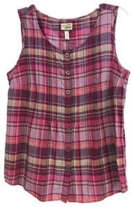 Heritage Collection Bass Womens Medium Purple Plaid Sleeveless Shirt 100% Cotton - Picture 1 of 9