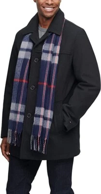 NWT Tommy Hilfiger Mens Wool Melton Top Coat W/Scarf Size XL Black $375 i310 - Image 1 of 3