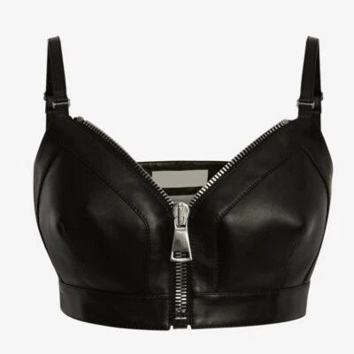 LeatherViz Leather Zip Bra Top in Black, Easy Rider Leather Bra Women - Image 1 of 4
