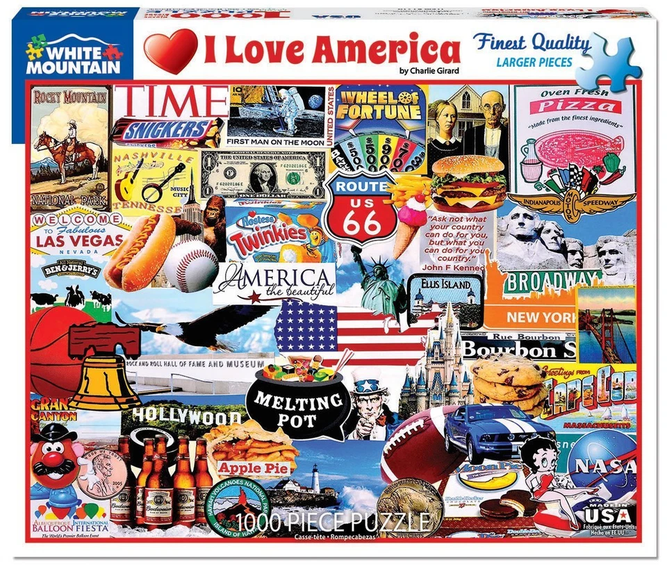 Bianco Mountain Puzzle i Love America 1000 Pezzi Puzzle 760mm x 610mm - Immagine 1 di 1