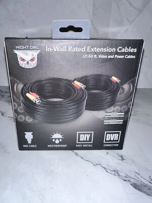 Night Owl In-Wall Rated Extension Cables 2-60' Video and Power Cables New Sealed - Image 1 of 4
