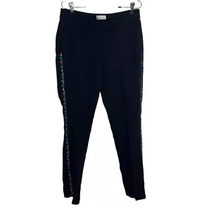 Tahari Black Embroidery Side Straight Leg Pants Womens Size 6 Career New $120 - Picture 1 of 18