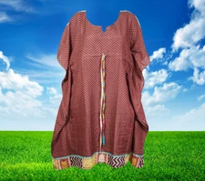 Women Tunic Kaftan Dresses, Short Dresses, Neutral Brown Zig Zag Caftan SML