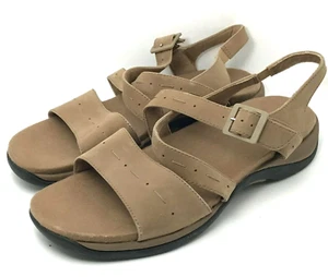 Clarks Springers Womens Size 10 Sandals Suede Leather Tan Khaki Comfort Walking - Picture 1 of 7