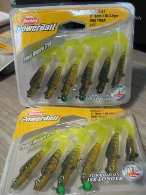 2 Packs Berkley 3" Power Minnow Grubs 2 Pre-rigged Soft Fishing Baits Fire Tiger - Image 1 of 4