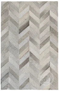 Tappeto patchwork vera pelle di mucca mix grigio chevron - dimensioni 22x34" tappetino/lato letto - Foto 1 di 5