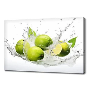 Green Limes Fruits Water Splash Canvas Print, Colourful Kitchen Wall Art - Picture 1 of 10