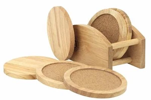 HEVEA HOLZ GETRÄNKE UNTERSETZER SET 6 HALTER NATUR ZUHAUSE KÜCHENTISCH HEISSBECHER TASSE - Bild 1 von 2