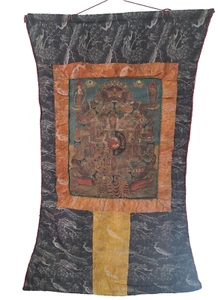 Old tapestry wall asia Tibet silk painting goddess mythology and animal scene - Picture 1 of 11