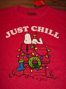 PEANUTS SNOOPY CHRISTMAS LIGHTS JUST CHILL T-Shirt LARGE NEW w/ TAG Woodstock - Picture 1 of 3