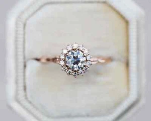 1.0 Carat Antique Engagement Ring Halo Round Cut Moissanite 14K Rose Gold Plated - Picture 1 of 14