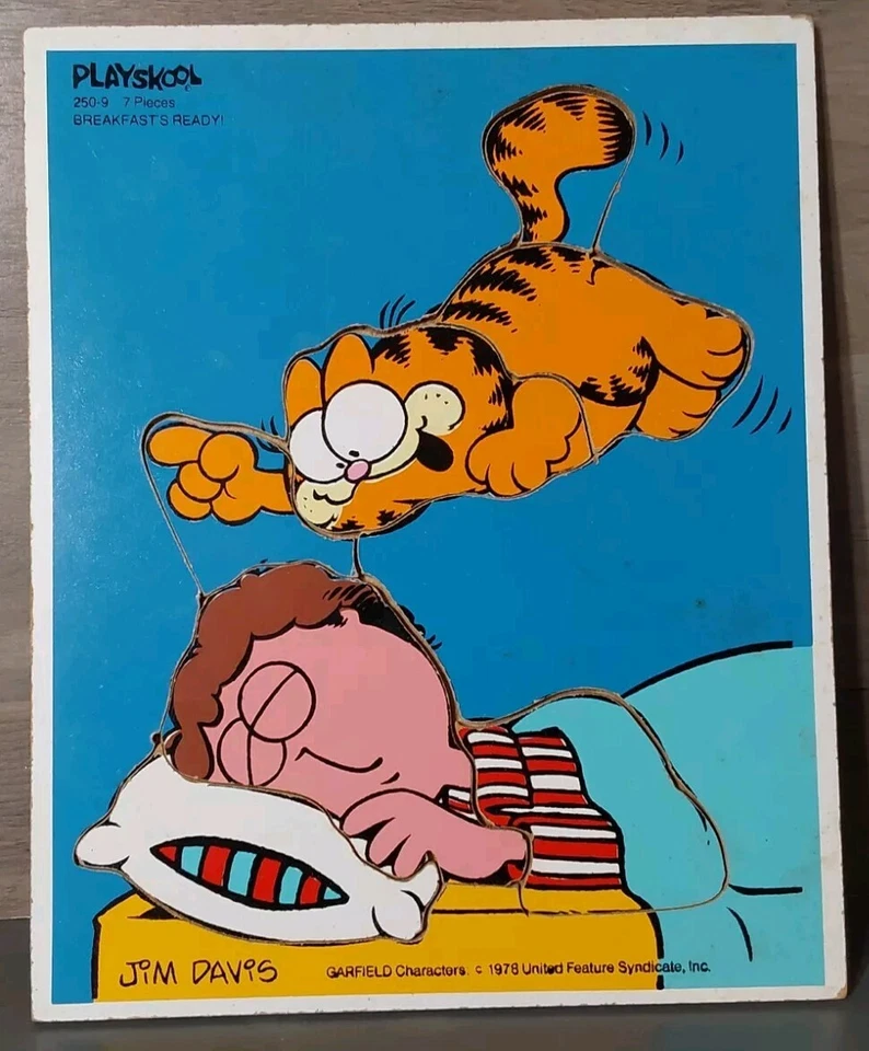 Rompecabezas de madera vintage Playskool Garfield Breakfasts listo 1978 7 piezas 250-9 Foto 1 de 1