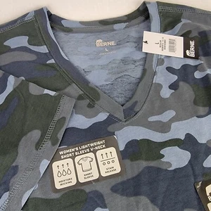 Berne Womens Performance V-Neck Blue Camo Cotton Blend S/S T-Shirt L NWT - Picture 1 of 8