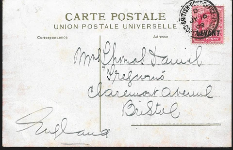 British Levant overprint - Postcard (ppc) - British PO Constantinople pmk 1909 Cover