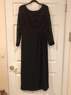 Kay Unger Magenta & Black Beaded Velvet Burnout Dress Long Sleeve Evening Gown 6 - Image 1 of 4