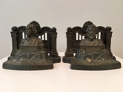 Sujetalibros vintage artesanales Judd Verdigris Shakespeare y Longfellow década de 1960 Foto 1 de 4