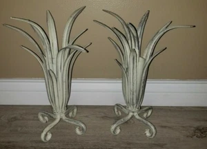 Cream Wrought Iron Candle Vase Holders Art Deco VTG Nouveau Shabby Chic MCM cp - Picture 1 of 6