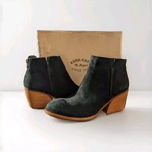 Kork Ease Leather Chandra Ankle Booties Stacked Wooden Heel Black Size 7 - Picture 1 of 4