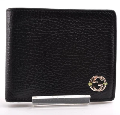 BVLGARI Cartera Doble Plegable Cuero Negro Amarillo Para Hombre Usada Auténtica 10089 Foto 1 de 4