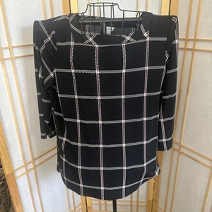 LIZ CLAIBORNE Plaid Checkered 3/4 Sleeve Pullover Top Square Neck XL EUC-MINT - Picture 1 of 16