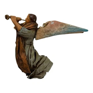 Vintage Italian Paper-Mache CARTAPESTA ANGEL w/ Trumpet Christmas Ornament GC - Picture 1 of 15