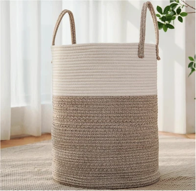 Large Woven Laundry Basket 60L Cotton Rope Bin for Clothes, Blankets, Toys,Brown - Image 1 of 4