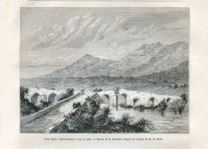 Greece, Peloponnese, Mavrozumenos triple bridge......Antique engraving  1879 - Picture 1 of 1