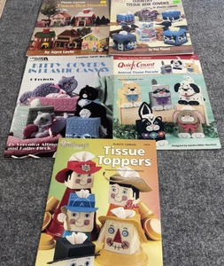 Lot of 5 Plastic Canvas Pattern Booklets Tissue Box Covers Cats Dogs Holidays - Picture 1 of 24