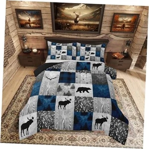Bear Bedding Set for Teens Boys,Farmhouse Moose Elk Deer Queen Multi 05 - Picture 1 of 7