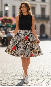 ModCloth DuPenny Women's XL Floral Ivory Lined Skirt with Pockets - Picture 1 of 8