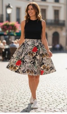 ModCloth DuPenny Women's XL Floral Ivory Lined Skirt with Pockets - Image 1 of 4