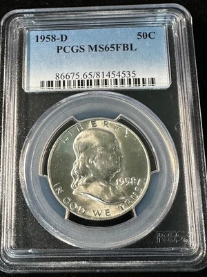 1958-D Franklin Half Dollar PCGS MS65FBL   MS 65 FBL   Full Bell Lines   #4535 - Image 1 of 2