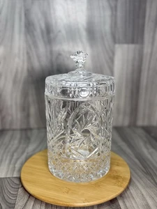 Schwer geschliffenes Kristall Kanister Apotheker Glas 8,5" hoch Deckel Süßigkeiten Schale schneller Versand! - Bild 1 von 24