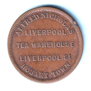 Australia Token..  Nicholas 1d c1850s..  Hobart Town Tasmania..  aVF - Bild 1 von 2