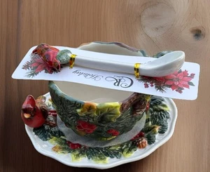 3pc Set Corner Ruby CR Teacup Saucer & Spoon Cardinal Christmas Woodland New - Picture 1 of 15