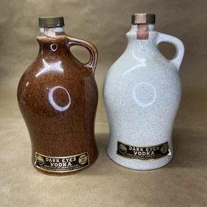Beam Dark Eyes Vodka 1970s Jug Decanter Brown & White Speckled Set of 2 - EMPTY - Picture 1 of 9