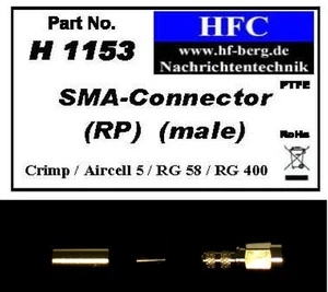 1 Stück SMA-Stecker RP (Crimp) für Aircell 5 / RG 58 Koaxkabel 50 Ω (H1153) - Picture 1 of 1