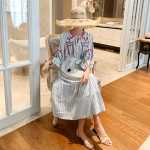 Damen Ethnisch Quasten Bestickt Maxi Kleid V-Ausschnitt Gestreift Boho Vacation - Bild 1 von 9