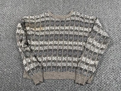 VTG Distressed Oversized Geometric Pattern Sweater Adult XL Beige Textured Knit - Image 1 of 4