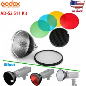 US Godox AD-S2 Stardard Reflector + AD-S11 Color Filters Grid For AD200 AD200pro - Picture 1 of 12