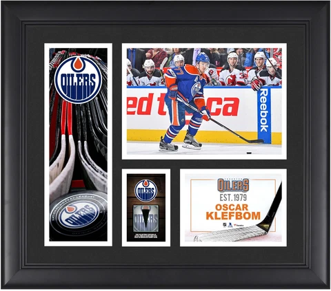 Oscar Klefbom Edmonton Oilers Framed 15x17 Collage w/a Piece of GU Puck Cover